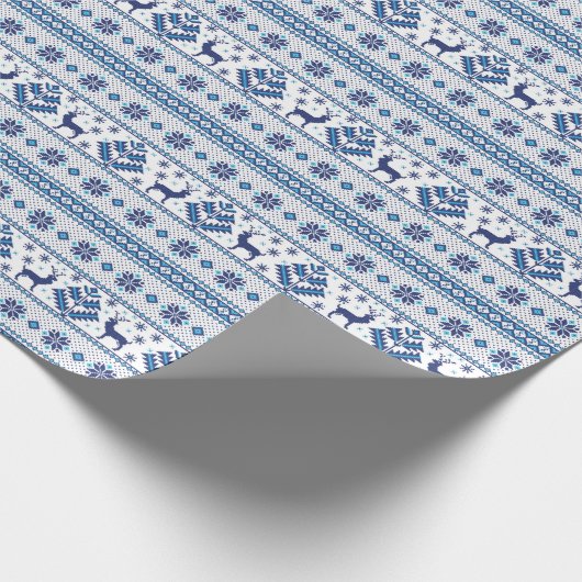 Papier Cadeau Motifs bleu folk ethno ornement cerfs Noël (Coin)
