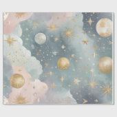 Papier Cadeau Motifs célestes tels que lunes, étoiles (Plat)