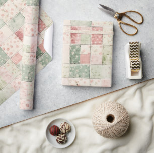 Papier Cadeau Motifs de courtepointe floraux rose menthe occiden