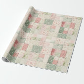 Papier Cadeau Motifs de courtepointe floraux rose menthe occiden (Déroulé)