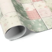 Papier Cadeau Motifs de courtepointe floraux rose menthe occiden (Coin rond)