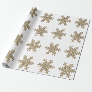 Papier Cadeau Motifs de flocon de neige dorés scintillants Noël