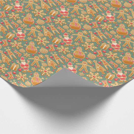 Papier Cadeau Motifs de Noël de pain d'épice (Coin)