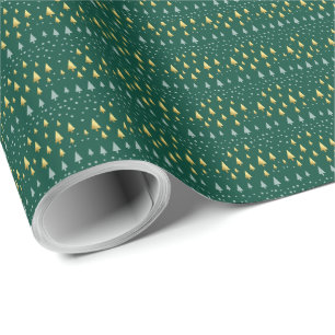 Papier Cadeau Motifs de Noël du paysage des arbres d'or