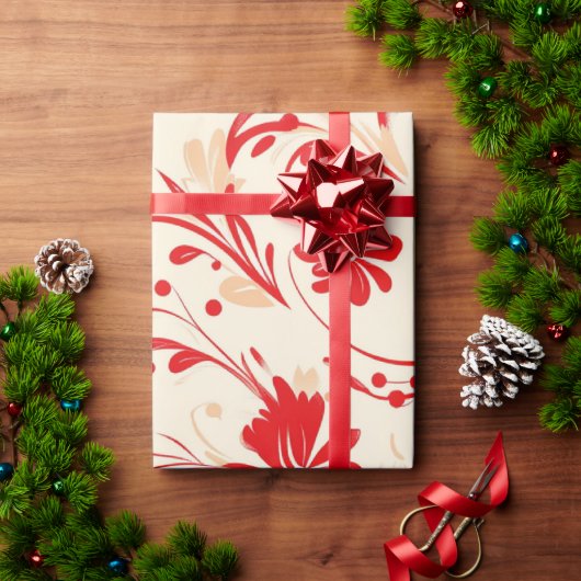 Papier Cadeau Motifs de Noël Festif Rouge et blanc (Cadeau de vacances)