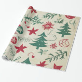 Papier Cadeau Motifs de Noël Festif Rouge et blanc (Déroulé)