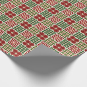 Papier Cadeau Motifs de quilt et de broderie de Noël en tartan