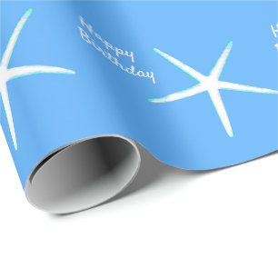 Papier Cadeau Motifs de Starfish Joyeux anniversaire bleu nautiq