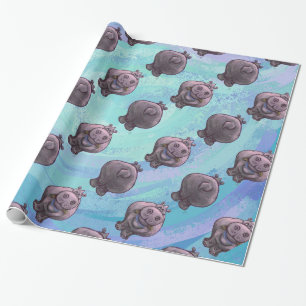 Papier Cadeau Motifs de têtes et de queues d'hippopotame