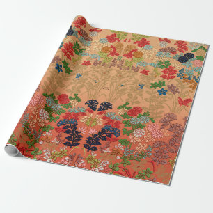 Papier Cadeau Motifs de ventilateur de fleurs japonais antiques 