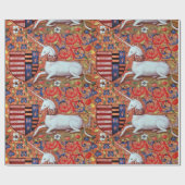 PAPIER CADEAU MOTIFS FLORAUX UNICORNES ET ANCIENS (Plat)
