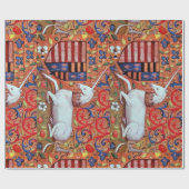 PAPIER CADEAU MOTIFS FLORAUX UNICORNES ET ANCIENS (Plat)