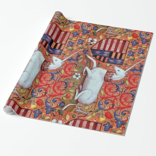 PAPIER CADEAU MOTIFS FLORAUX UNICORNES ET ANCIENS (Déroulé)