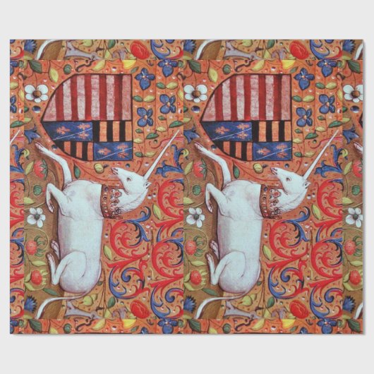 PAPIER CADEAU MOTIFS FLORAUX UNICORNES ET ANCIENS (Plat)