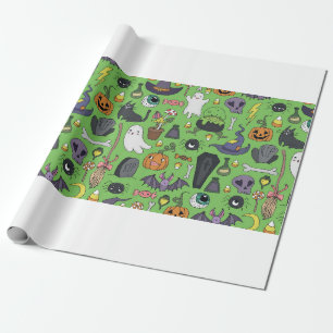 Papier Cadeau Motifs mignons dessinés à la main sans couture ave
