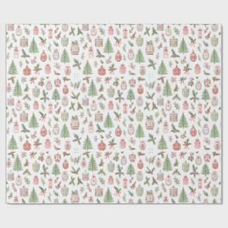 Papier Cadeau Motifs sans fin de Noël à l'aquarelle