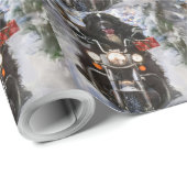 Papier Cadeau Moto à chiens de Terre-Neuve Noël (Coin rond)
