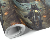 Papier Cadeau Moto à équitation Chat Noir Halloween effrayant (Coin rond)