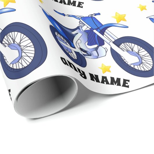 Papier Cadeau Moto bleu et papier d'enveloppement de message per (Coin rond)