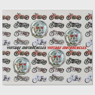 PAPIER CADEAU MOTOCYCLES VINTAGES CLASSIQUES ET HABILETÉS MÉTALL