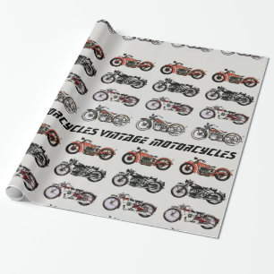 Papier Cadeau MOTOCYCLES vintages rouge blanc gris noir