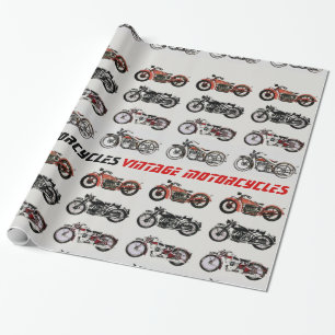 Papier Cadeau MOTOCYCLES vintages rouge blanc gris noir