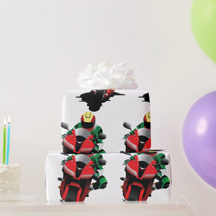 Papier Cadeau Motocycliste Sur Une Moto Rouge