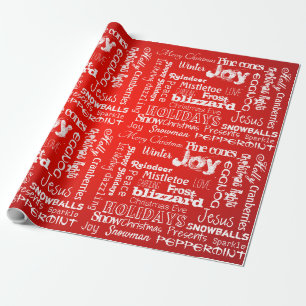 Papier Cadeau Mots à la mode de Noël fête boule de feu rouge éca