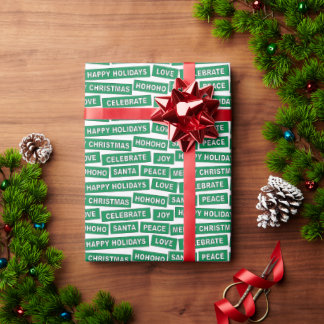 Papier Cadeau Mots de Noël Livre vert et blanc