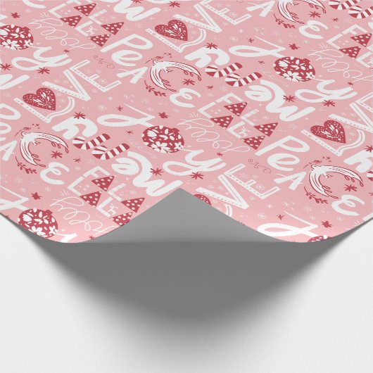 Papier Cadeau Mots Festifs Papier à enveloppement rose et rouge (Coin)