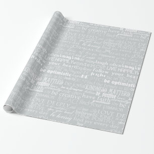 Papier Cadeau Mots Inspirants Gris Blanc