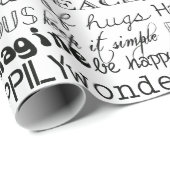 Papier Cadeau Mots Inspirants Noir Blanc (Coin rond)