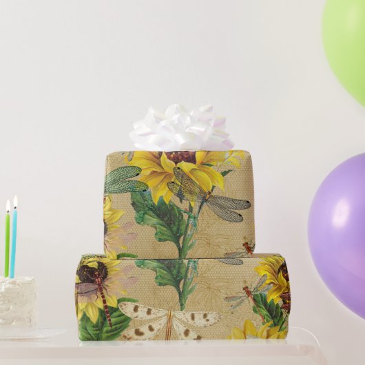 Papier Cadeau  Mouches de tournesol jaune rétro (Cadeaux de fête)