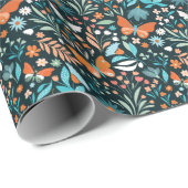 Papier Cadeau Mouches florales et papillons, patte décorative sa (Coin rond)