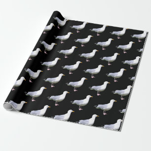 Papier Cadeau Mouette debout posant nature oiseau plage noir