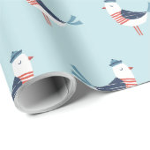 Papier Cadeau Mouettes de mer mignonnes sur bleu clair (Coin rond)