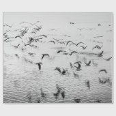 Papier Cadeau Mouettes en mouvement, image d'art noir et blanc (Plat)