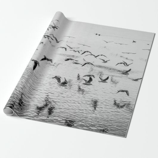Papier Cadeau Mouettes en mouvement, image d'art noir et blanc (Déroulé)
