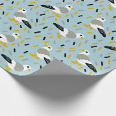 Papier Cadeau Mouettes et Confetti Bleu clair, Gris (Coin)