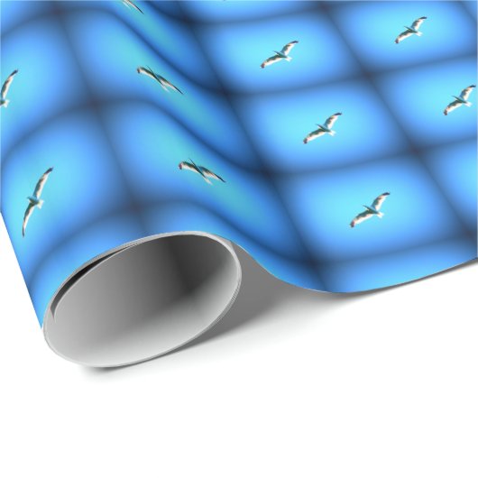 Papier Cadeau mouettes sur papier bleu (Coin rond)