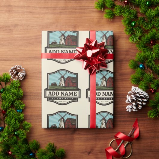 Papier Cadeau Moulin à vent rustique personnalisé NOM Ferme de c (Cadeau de vacances)