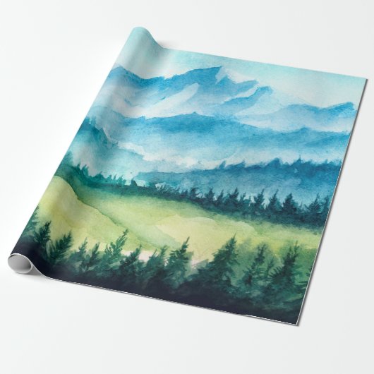 Papier Cadeau Mountains landscape. Watercolor illustration. (Déroulé)
