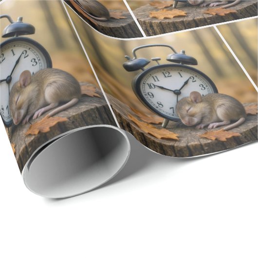 Papier Cadeau Mouse Sleeping By an Alarm Clock (Coin rond)