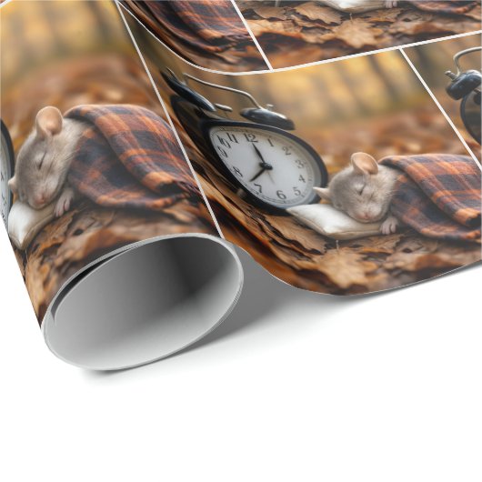 Papier Cadeau Mouse Sleeping By an Alarm Clock (Coin rond)