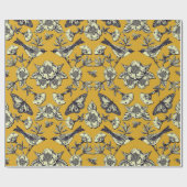 Papier Cadeau Moutarde Jaune et Oiseaux de la Marine, Papillons (Plat)