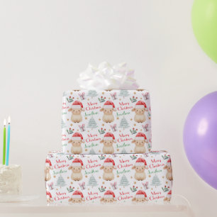 Papier Cadeau Mouton mignon chapeau de Père Noël arbre de Noël