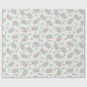Papier Cadeau Mouton Rose avec Fleurs & Baies - Motif Mignon (Plat)