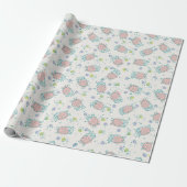Papier Cadeau Mouton Rose avec Fleurs & Baies - Motif Mignon (Déroulé)