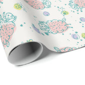 Papier Cadeau Mouton Rose avec Fleurs & Baies - Motif Mignon (Coin rond)