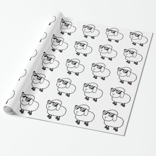 Papier Cadeau Moutons blancs dans la bande dessinée de lunettes (Déroulé)